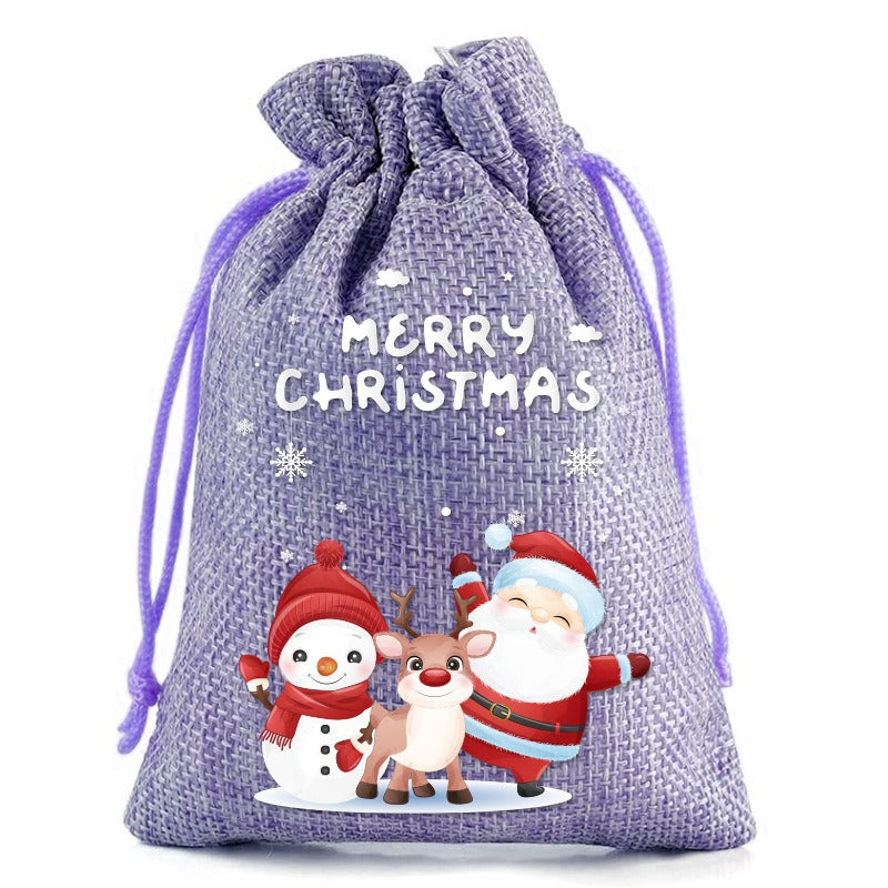 Christmas Linen Drawstring Bag