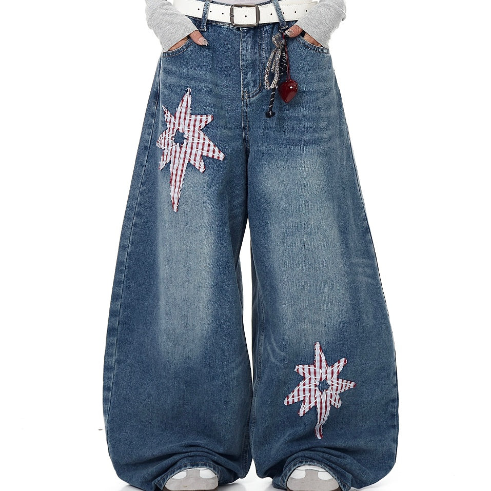 Retro XINGX Patch Machete Jeans Loose Wide Leg Pants