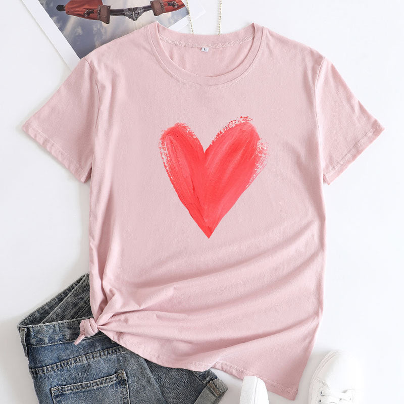 Women's Heart Printing Round Neck Short-sleeved T-shirt