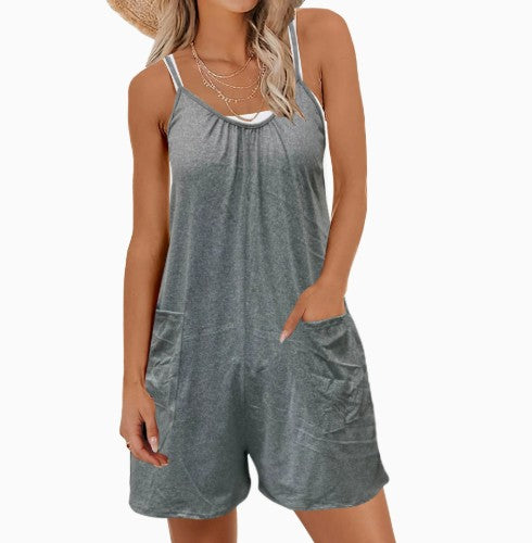 Womens Casual Sleeveless Camisole Jumpsuit With Front Pockets