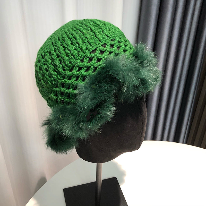 Women's Hollow Knitted Fisherman Rabbit Fur Hat