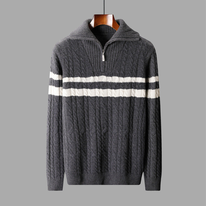 Thickened Zipper Lapel High Collar Loose Sweater