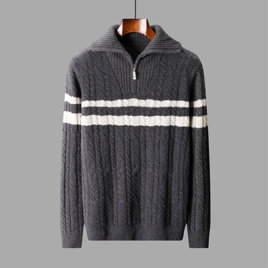 Thickened Zipper Lapel High Collar Loose Sweater