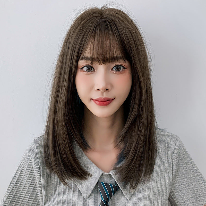 Wig Long Straight Hair Gradient Color Full Top Micro Volume Medium Length