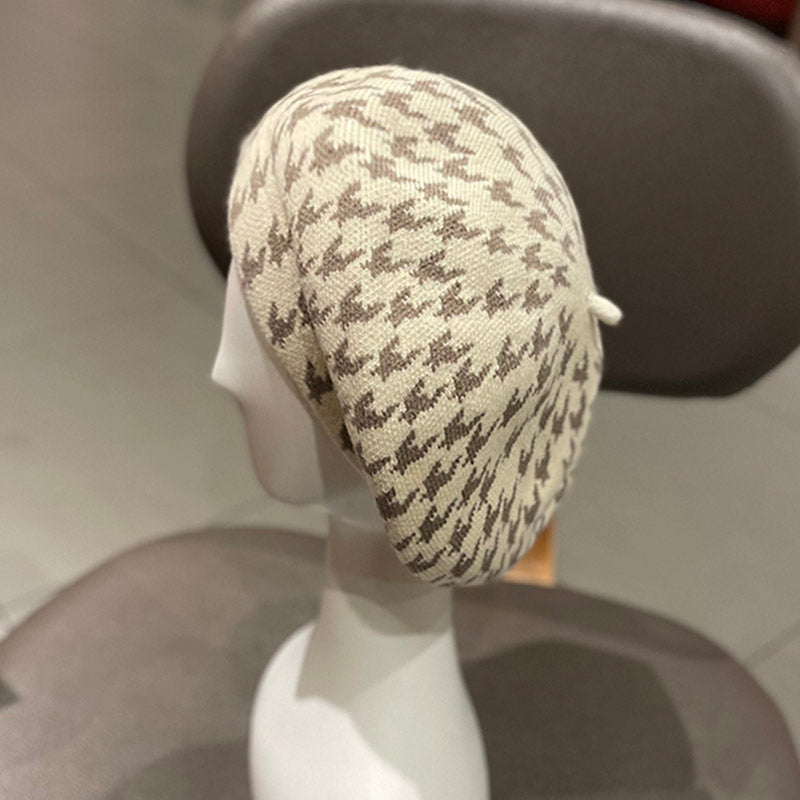 Women's All Match Alpaca Plaid Wool Beret Hat