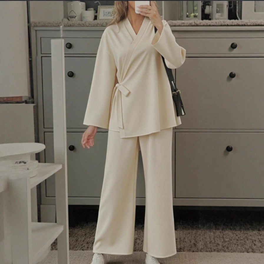 Women's Loose-fitting Top And Wide-leg Pants Two-piece Set
