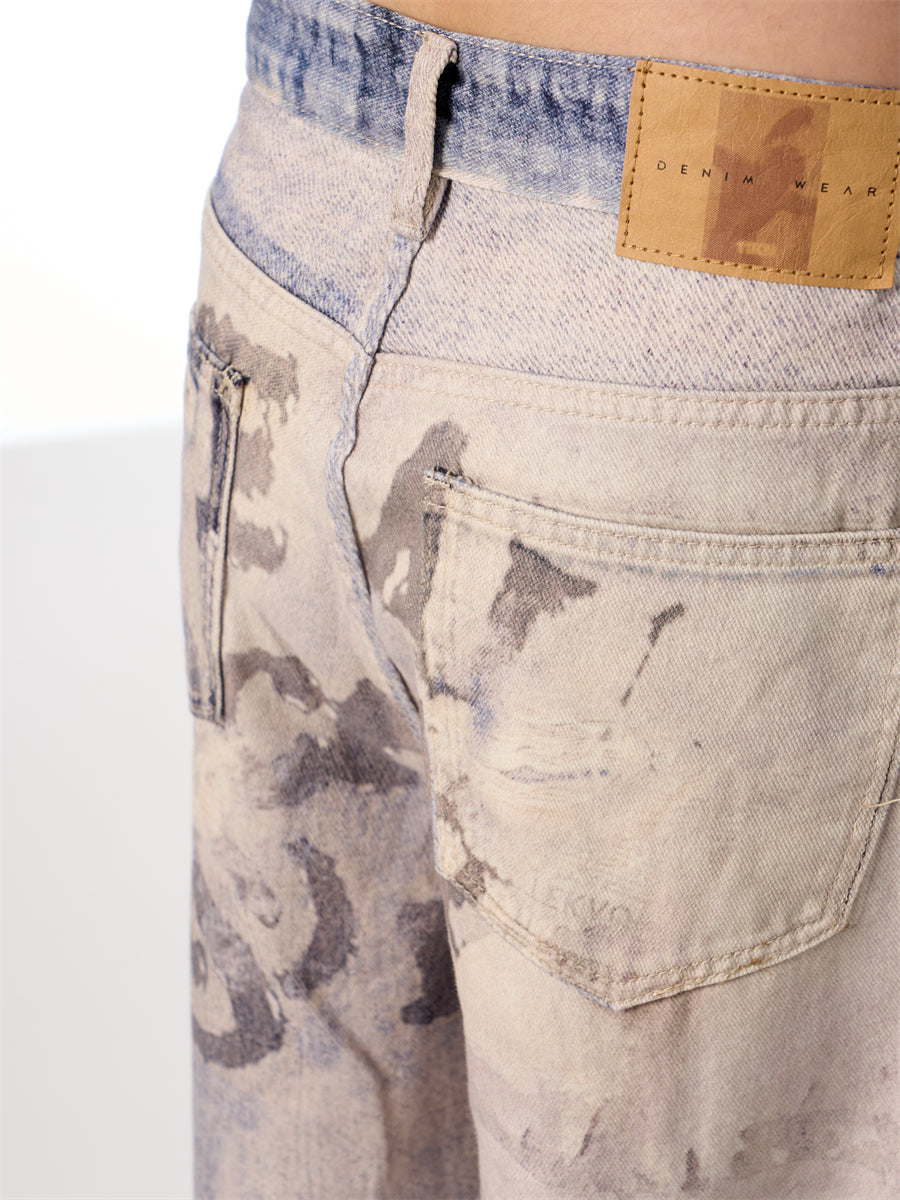 Printing Gradient Letter Printed Jeans Long Pants 3D