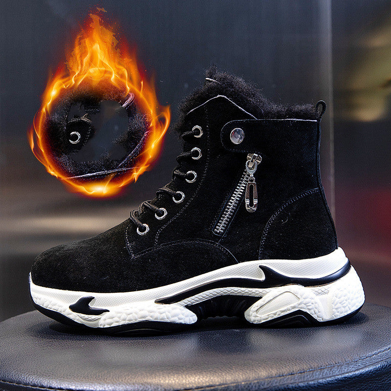 Winter Mid Tube Thick Soled Leather Ankle Boots