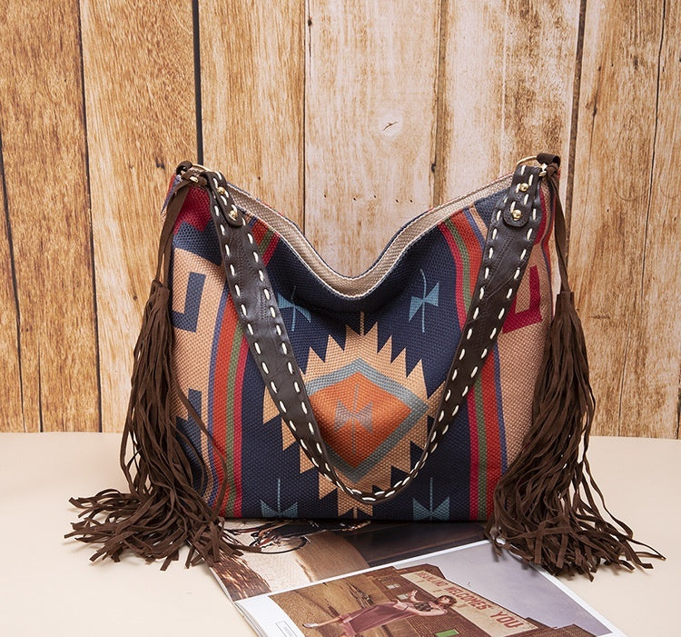 Retro Tassel Cotton And Linen Women's Bag Portable