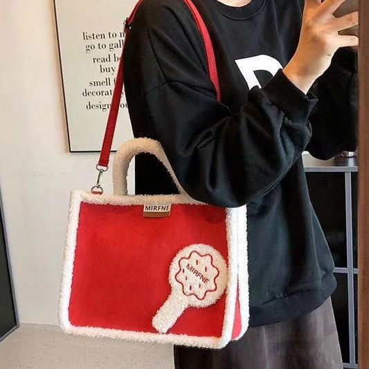 New Lamb Wool Bag Women's Large Capacity Commuter Portable