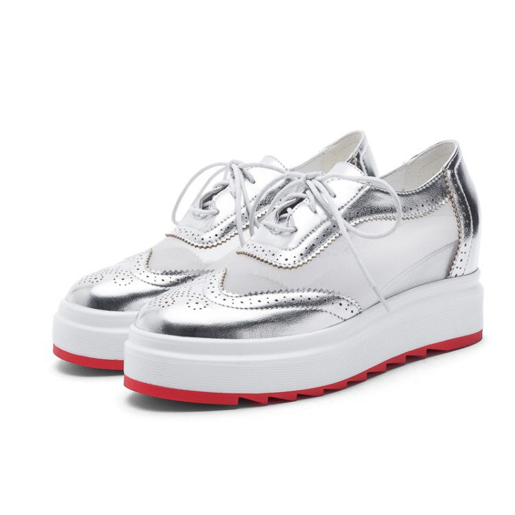 Platform Shoes With Sequins Lace-up