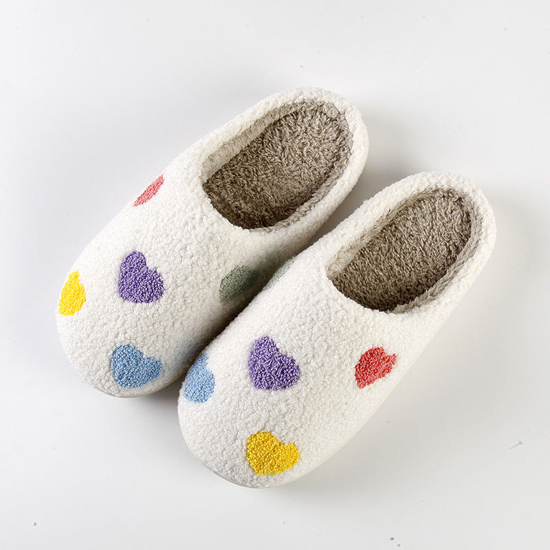 New Home Colorful Small Heart Warm Winter Cotton Slippers Men And Women Thick Bottom Non-slip