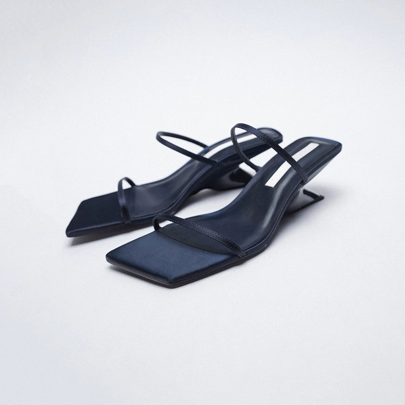 One-legged Mid-heeled Roman Shoes And Wear All-match Thin Strap Open-toed Wedge Sandals And Slippers