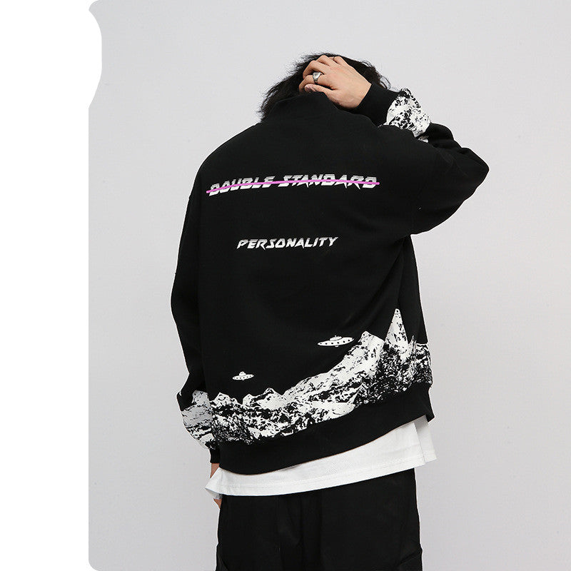 Men's Graffiti Planet Print Thin Jacket