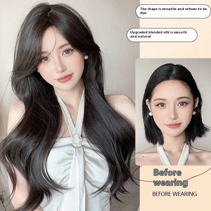 Women's Long Hair Full-head Wig Mid-length Fluffy Eight-character Bangs
