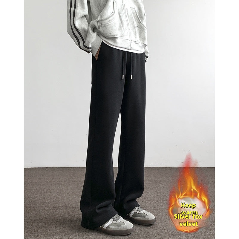 Loose Velvet Thickened Gray Knit Casual Pants