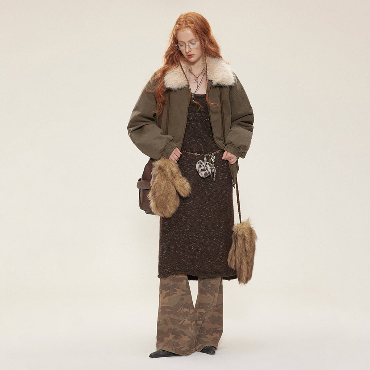 New Winter Cotton Dress Coat Detachable Fur Collar