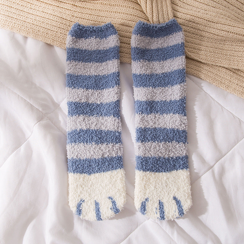New Coral Velvet Cat's Paw Socks For Women Fleece Lined Padded Warm Keeping