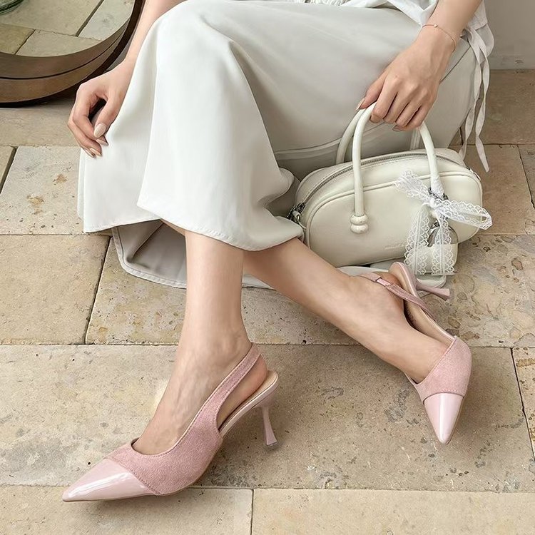 Summer New French Style Pointed Toe High Heels, Spliced Closed Toe Sandals For Women, Elegant Fairy Shoes