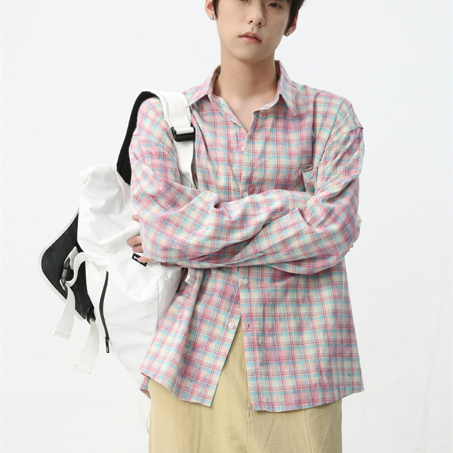 Men's Vintage Tie-dye Plaid Long-sleeved Shirt