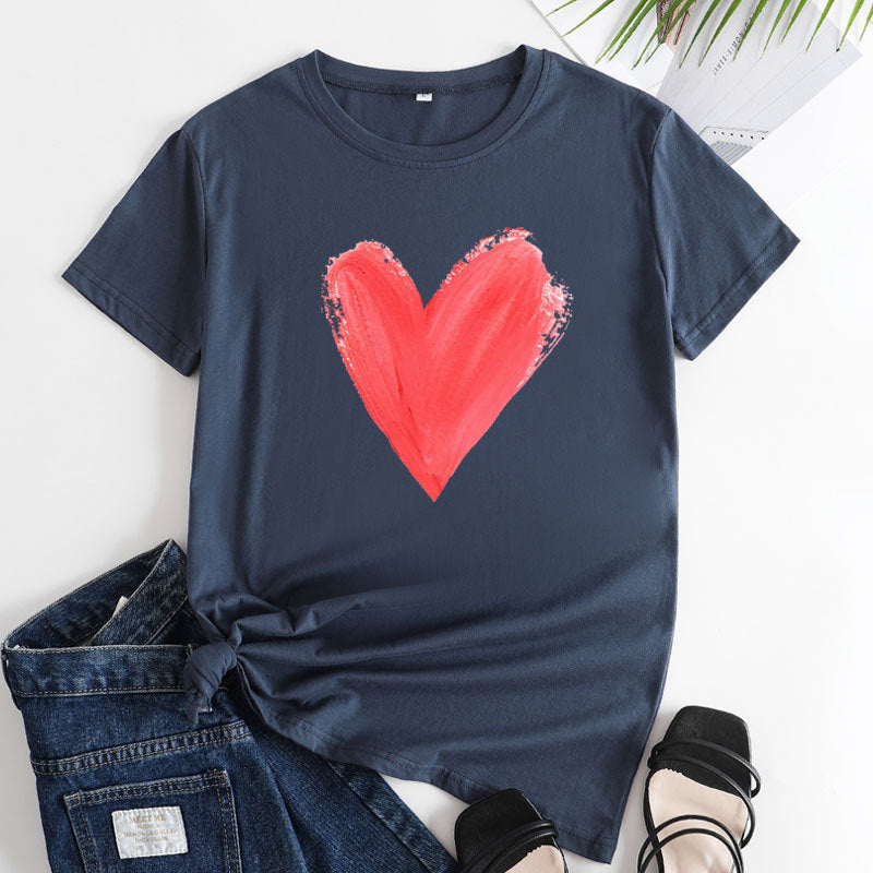 Women's Heart Printing Round Neck Short-sleeved T-shirt