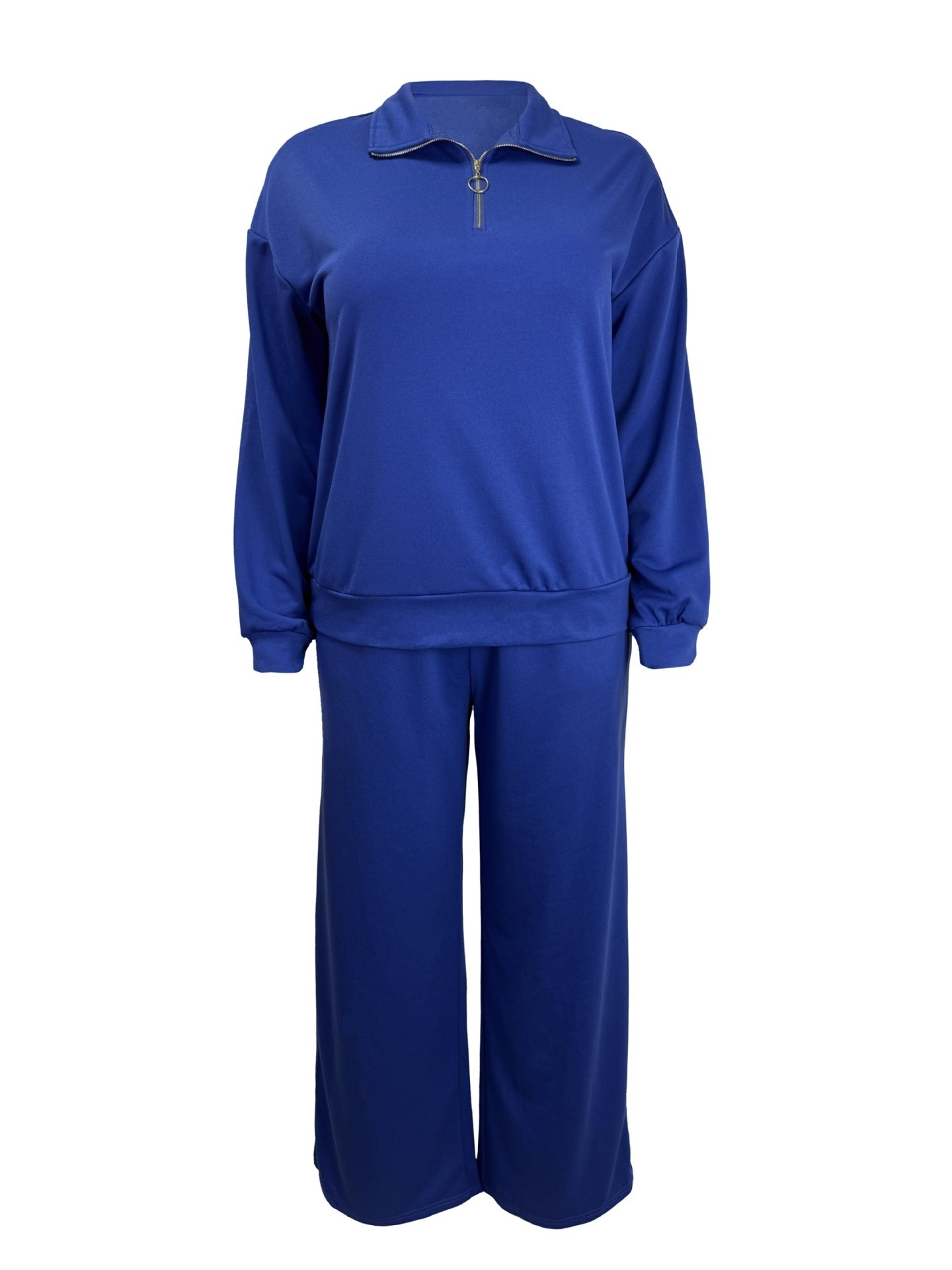 Fashion Half-zip Long-sleeve Top Elastic Loose Straight Suit