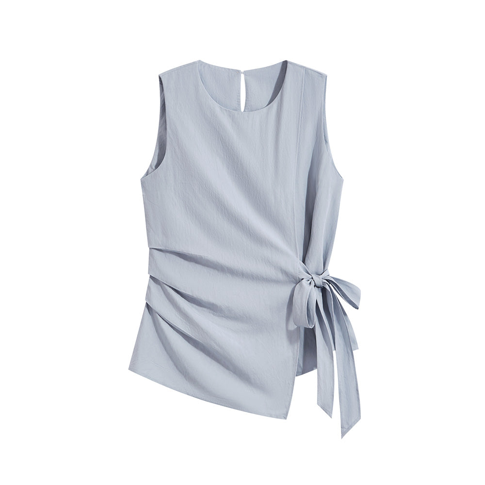 Women's Lace-up Sleeveless Shirt Irregular Cinched Top