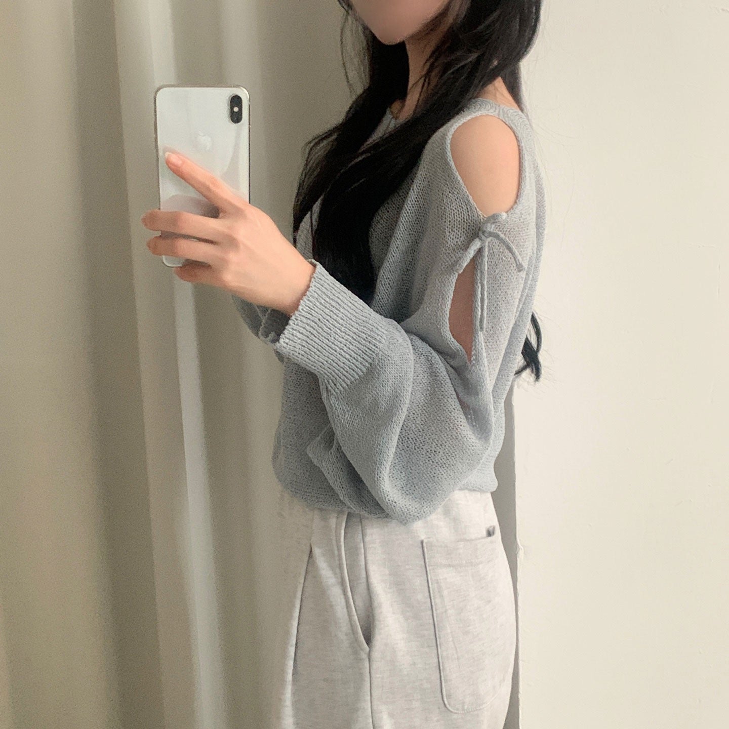 Lace-up Cutout Off-shoulder Loose Sun Protection Sweater Top