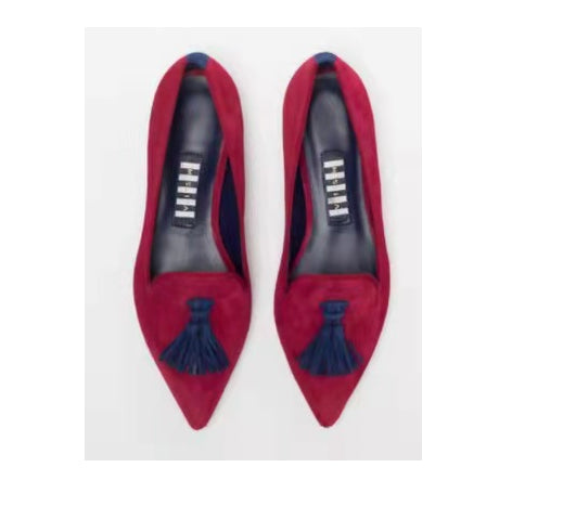 Women's Low-cut Pointed-toe Colorblock Tassel Flat Shoes
