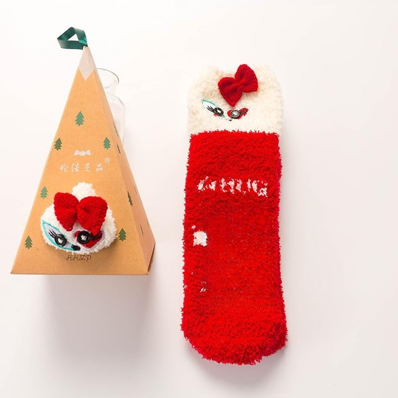 Coral Fleece Tube Winter Thickened Women's Christmas Stockings Cute Cartoon Maternity Socks