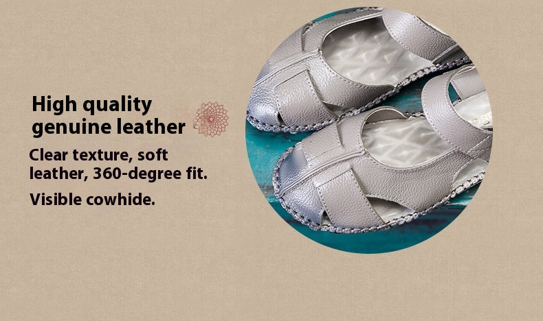 Håndlavede retro sandaler i ægte læder Komfortabel blød bund blomsterkoskind velcro