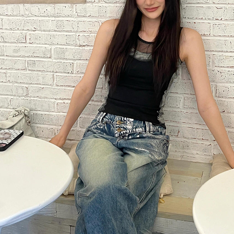 Irregular Waist Straight Design Sense Niche Retro Distressed Lengthened Mop Pants