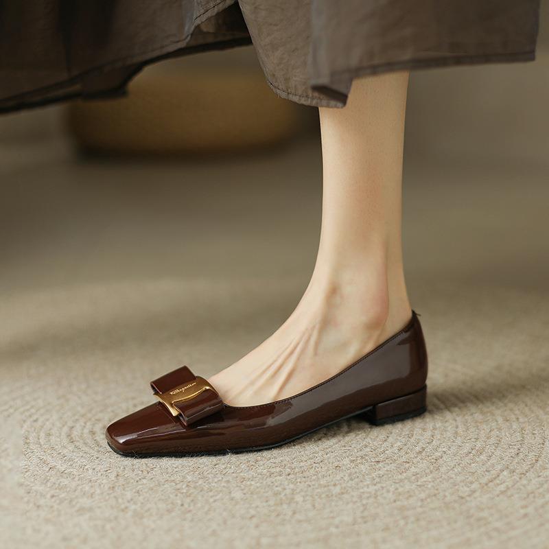 Small Incense Wind Square Buckle Bow Single Shoes Shallow Mouth