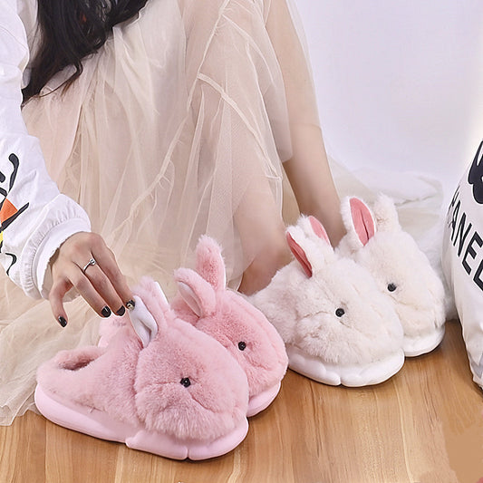 Fashionable Thick Bottom Baotou Tuo Cute Cartoon Rabbit Fur Slippers Female