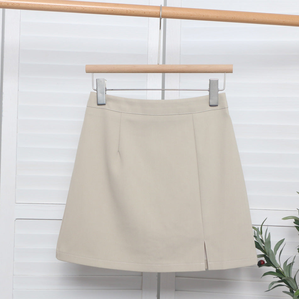 High-waisted Slit Figure-hugging Anti-exposure A-line Mini Skirt