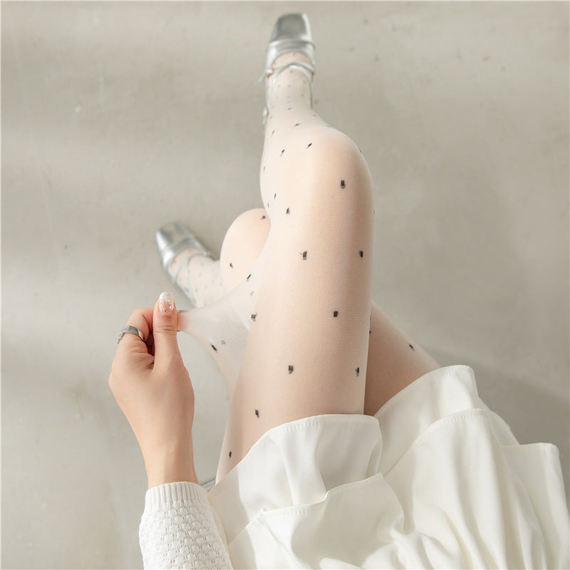 Red Small Love Stockings Ultra-thin Transparent Black Silk Polka Dot Pantyhose Anti-snagging