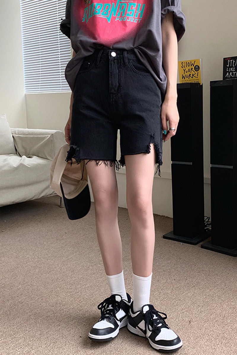 Women's Black Fashion Personality Ripped Jeans