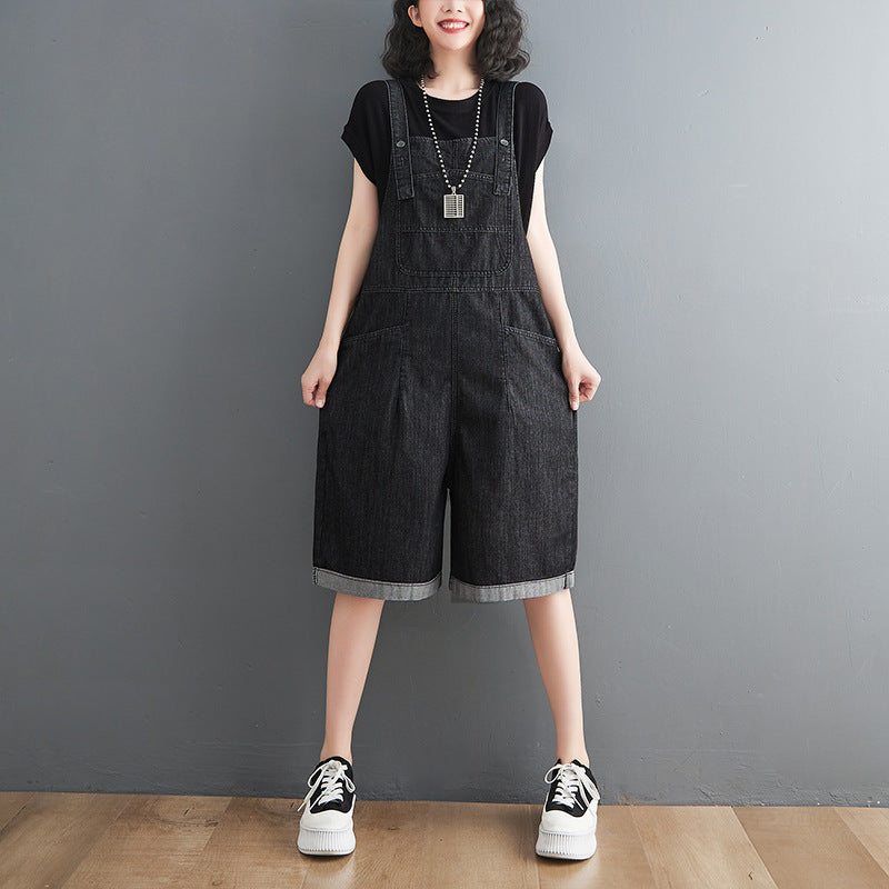 Dame Tynde Mode Casual Denim Overalls Shorts