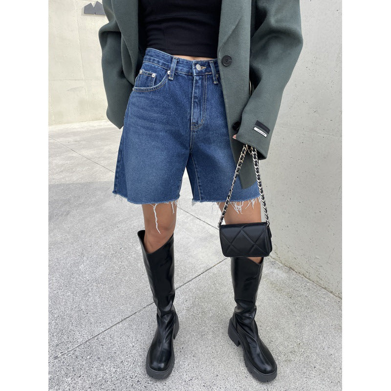 Season New Washed Blue Simple Casual Baggy Straight Trousers