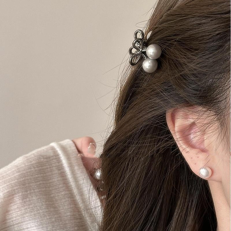 Grey Cherry Pearl Small Claw Clip Women's New High-end