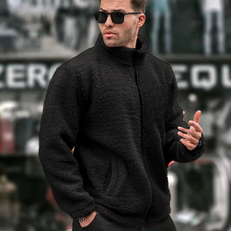 Men's Solid-Colored Casual Long-Sleeve Zip-Up Jacket With Stand Collar
