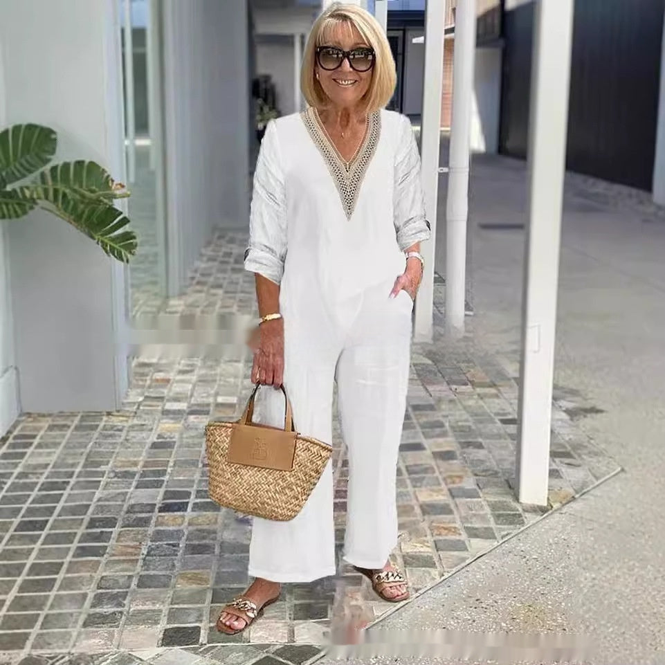 Solid Color Long Sleeve Plus Size Loose Suit Elegant Commute Two-piece Set For Women