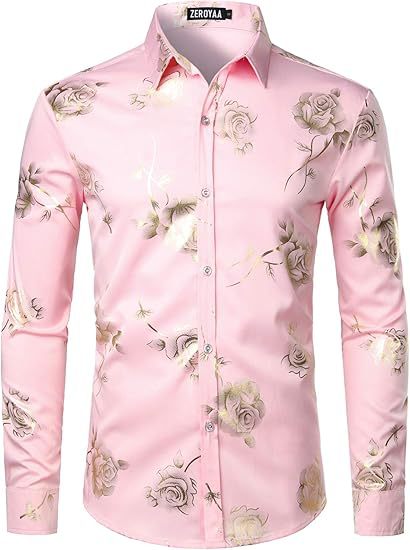 Golden Rose Print Slim Fit Long Sleeve Formal Wear Shirt