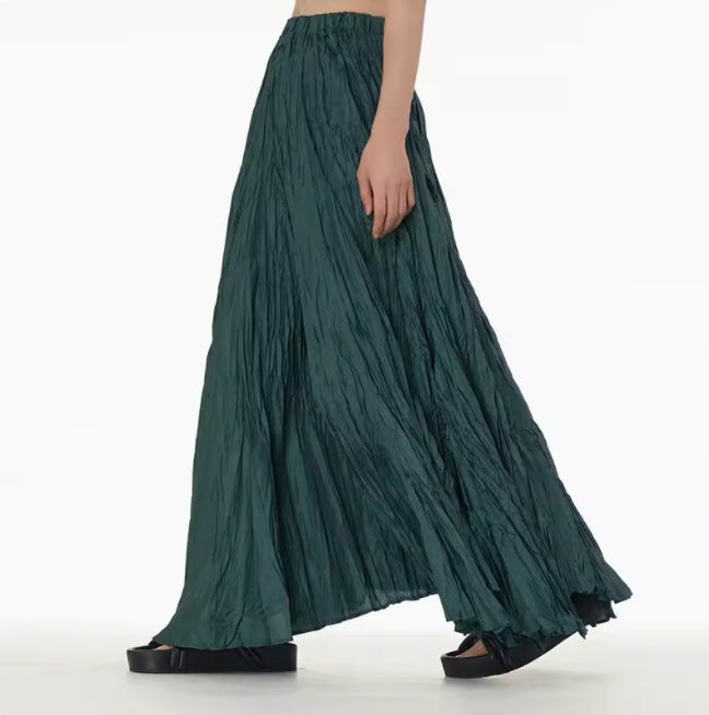 Irregular Ultra-long Mop Umbrella Skirt Slimming Pleated Half-length