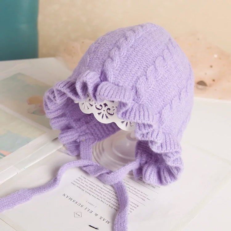 Baby Princess Lace Ear Protection Knitted Warm Wool Hat