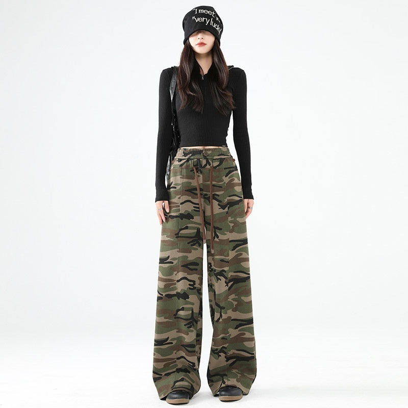 Spring Womens Military-Style Camo Cargo Pants In American