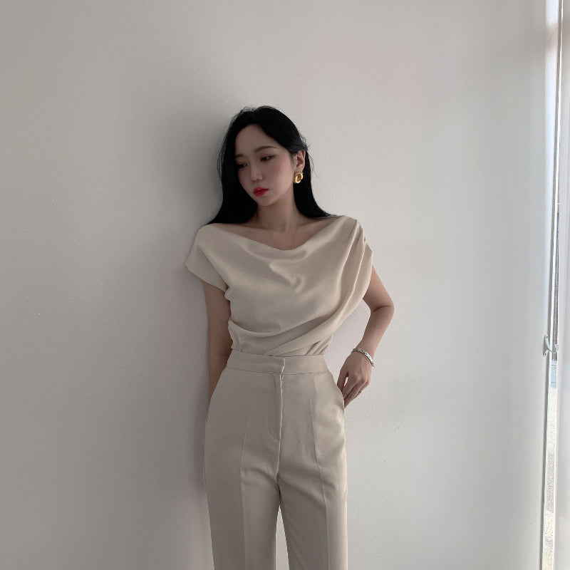 Off-shoulder krave design løs afslappet kortærmet skjortetop