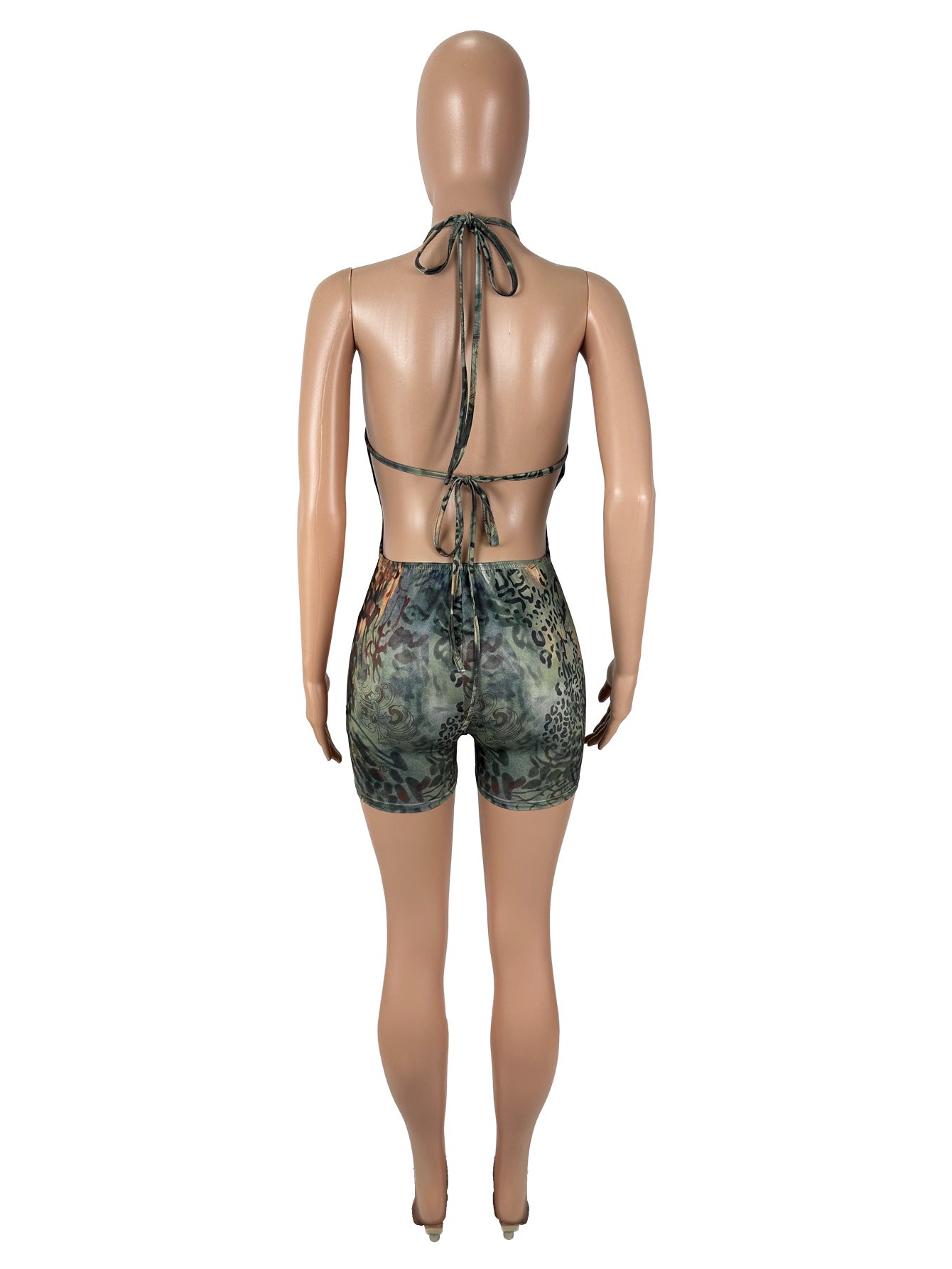Leopard Print Positioning Print Hollowed-out Strapless Jumpsuit