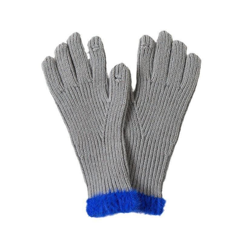 Touch Screen Finger Leakage Gloves Keep Warm Pure Color Finger