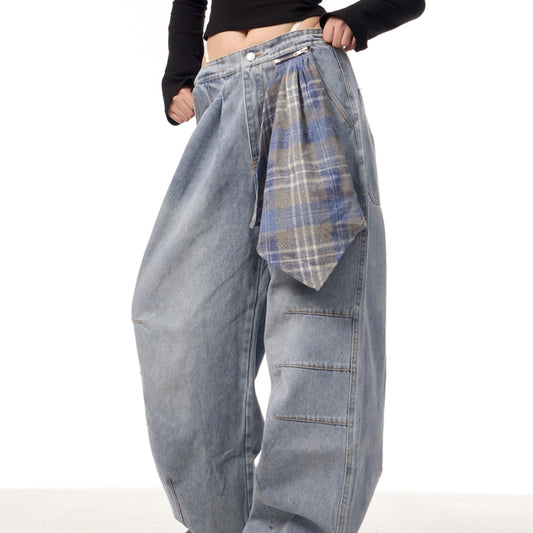 Retro Machete Zipper Detachable Square Scarf Profile Jeans